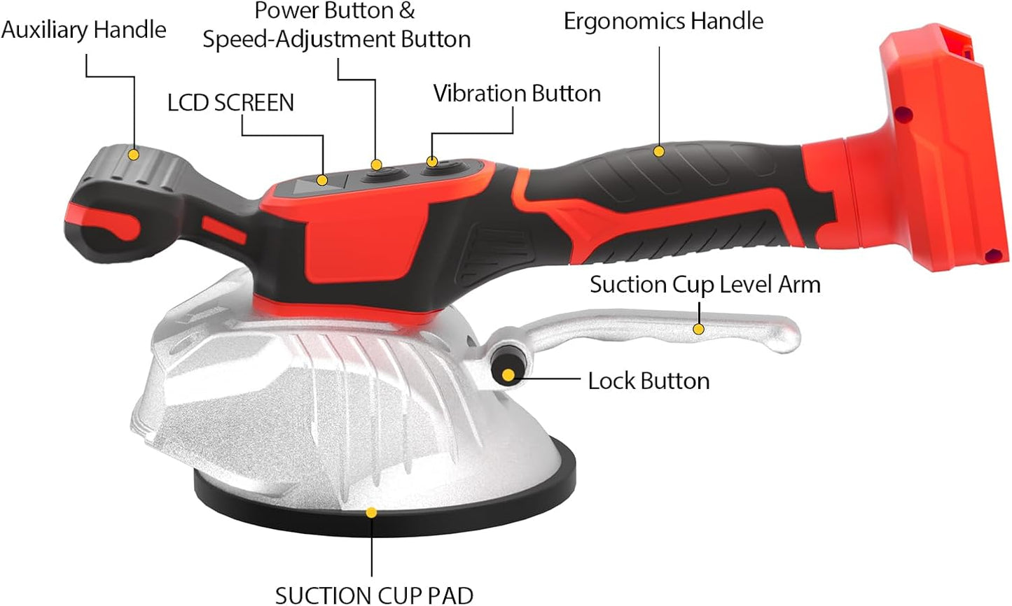 Tile Vibration Leveling Machine Compatible with Milwaukee 18V Battery(No Battery) Tile Vibration Tool with 8 Level.Digital Display.Suction Cup & & Lock Design for Floor/Tile/Wall