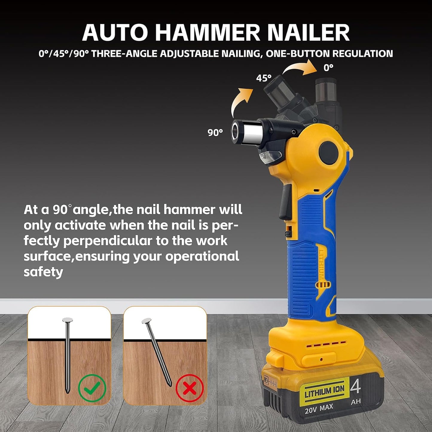 Palm Nailer Compatible with Dewalt 20V MAX Battery(NO Battery) Auto Hammer with Magnetic Collet Brushless 14000 RPM.0-90°Adjustable.Power Framing Nailer for Joist Hangers.Tight Spaces
