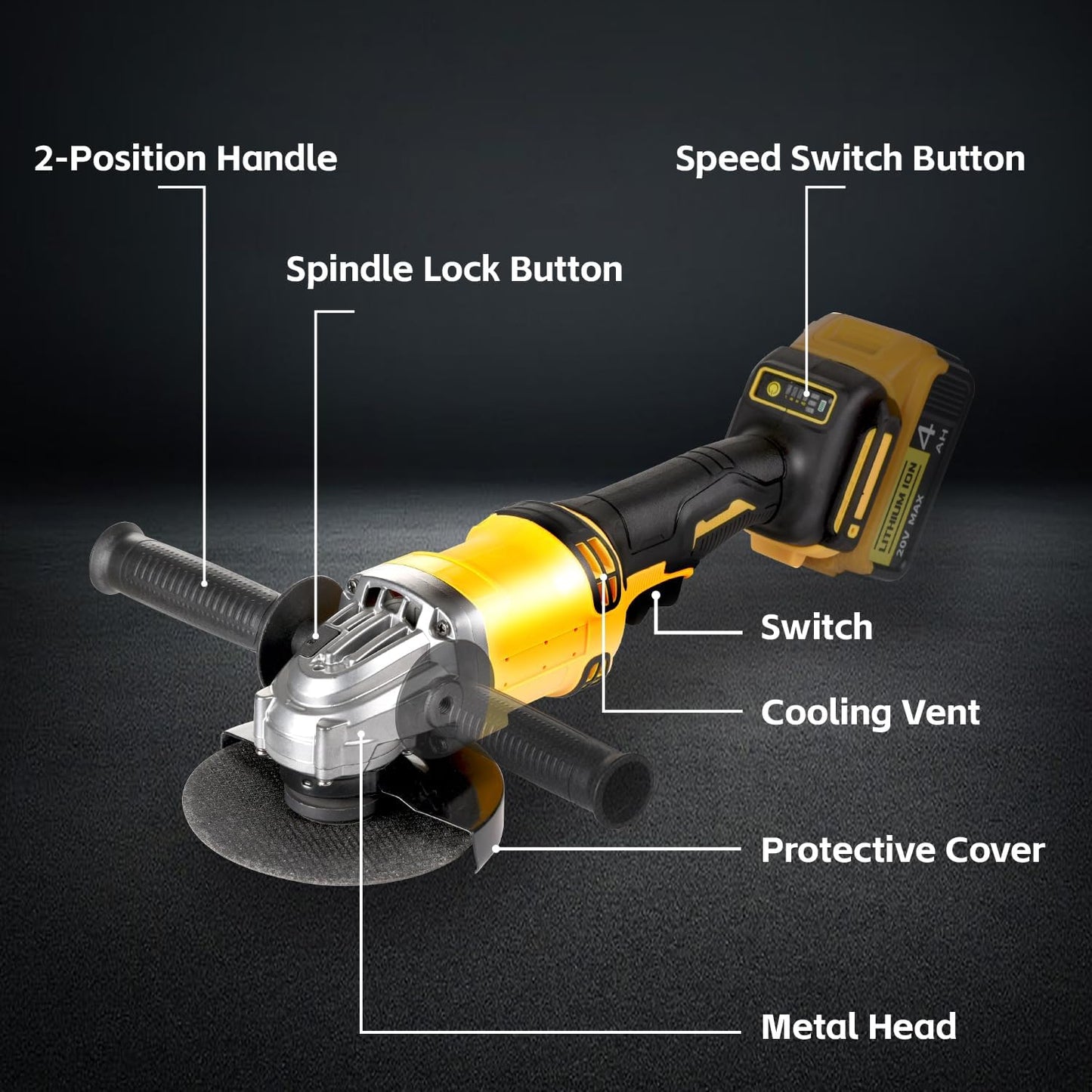 Angle Grinder Compatible with Dewalt 20V Max Battery(NO Battery) Cordless Angle Grinder.4-1/2 Blades Brushless Grinder for Cutting. Griding. Polishing(10000RPM) Battery Powered Angle Grinder