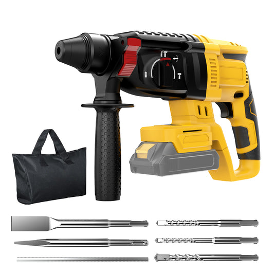 SDS Cordless Rotary Hammer Drill Compatible with Dewalt 20V Battery(NO Battery) Brushless Motor, Safety Clutch, 4 Functions with 5 Drills and Carrying Bag for Concrete/Masonry/Wood/Metal