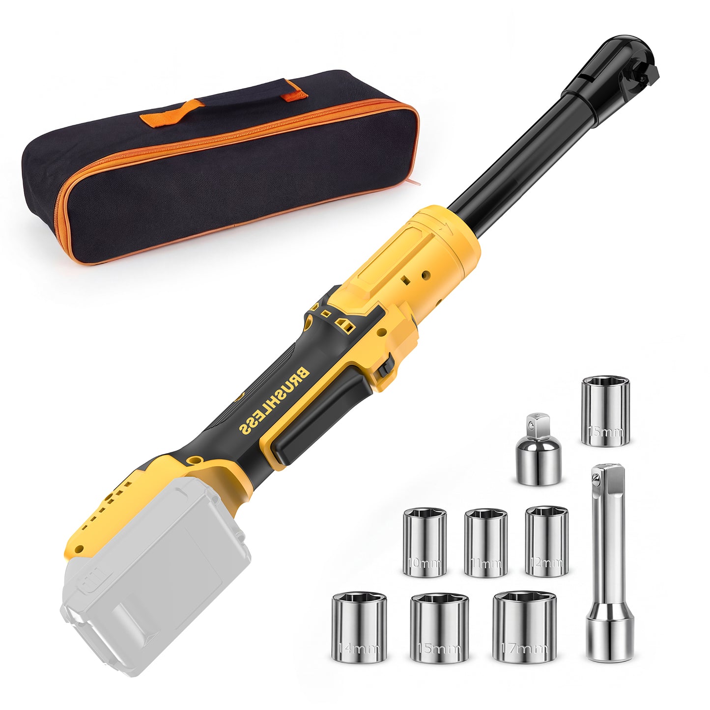 3/8" Cordless Ratchet Wrench Compatible with Dewalt 20V MAX Batteries(No Battery) 80FT-LBS Electric Ratchet Wrench,6.7-inch Extended Ratchet Wrench with 5 Speed, Sockets Set, Adapters and Tool Bag