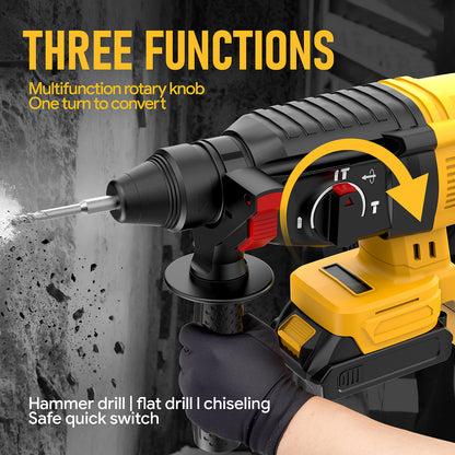 SDS Cordless Rotary Hammer Drill Compatible with Dewalt 20V Battery(NO Battery) Brushless Motor, Safety Clutch, 4 Functions with 5 Drills and Carrying Bag for Concrete/Masonry/Wood/Metal