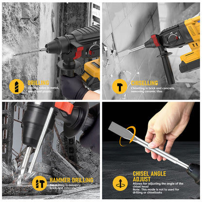 SDS Cordless Rotary Hammer Drill Compatible with Dewalt 20V Battery(NO Battery) Brushless Motor, Safety Clutch, 4 Functions with 5 Drills and Carrying Bag for Concrete/Masonry/Wood/Metal