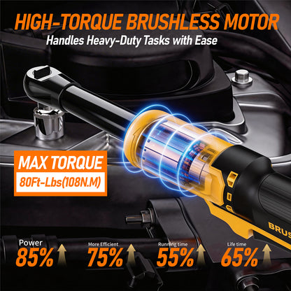 3/8" Cordless Ratchet Wrench Compatible with Dewalt 20V MAX Batteries(No Battery) 80FT-LBS Electric Ratchet Wrench,6.7-inch Extended Ratchet Wrench with 5 Speed, Sockets Set, Adapters and Tool Bag