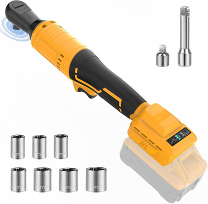 3/8 Cordless Ratchet Wrench Compatible With Dewalt 20V MAX Battery(No Battery) 74Ft-Lbs Brushless Ratchet Wrench with 7CS Sockets.1/4 Adapter.3 Extension Bar