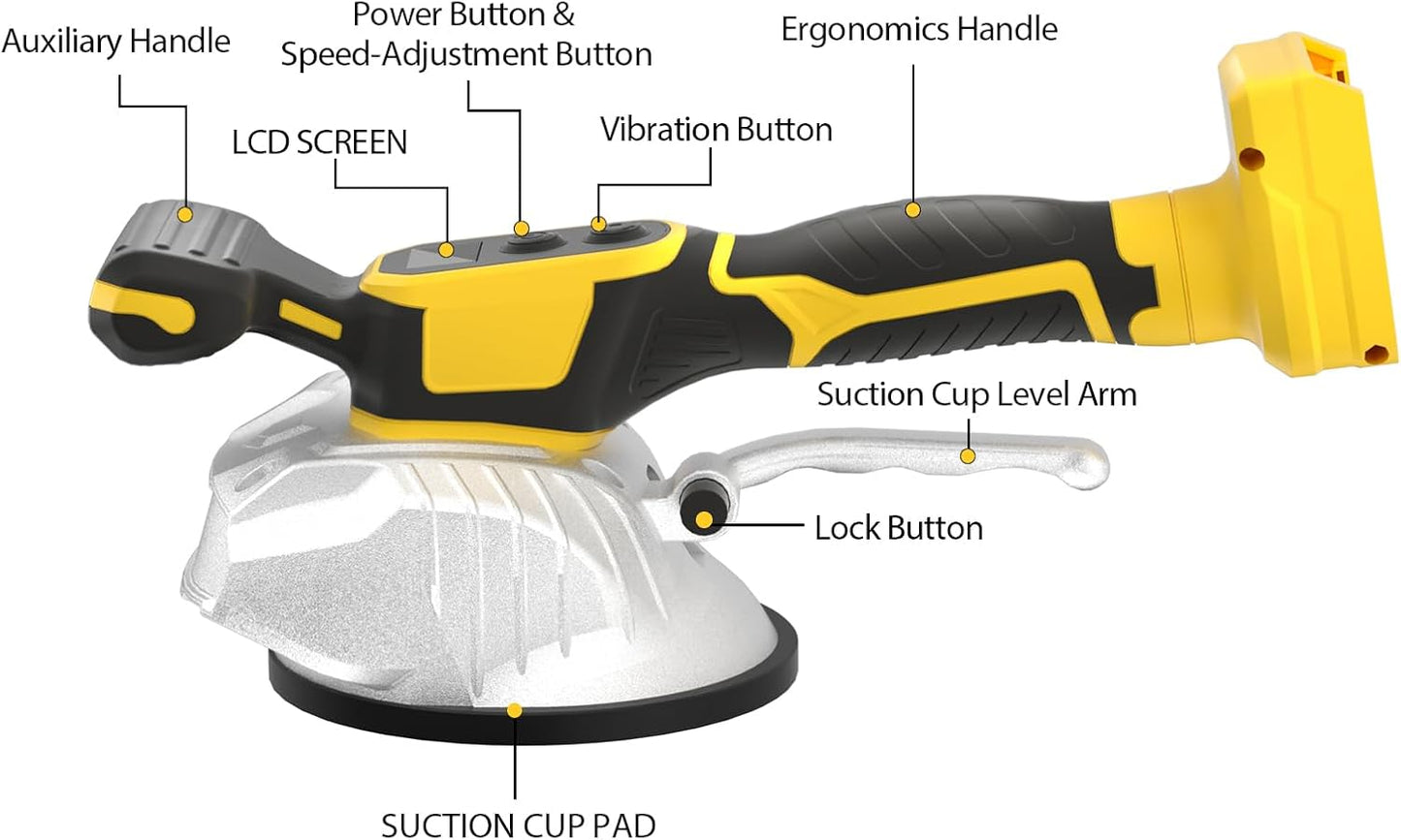 Tile Vibration Tool Compatible with Dewalt 20V Max Battery(No Battery) Tile Vibration Leveling Machine with 8 Level.Digital Display.Suction Cup & & Lock Design for Floor/Tile/Wall
