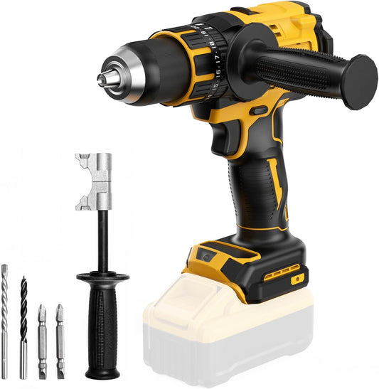 Hammer Drill Compatible with Dewalt 20V Max Battery(No Battery) Cordless Drill/Driver with Brushless Motor. 1/2 Keyless Metal Chuck.4pcs Bit for Drilling Brick Wall. Metal. Wood. Screws