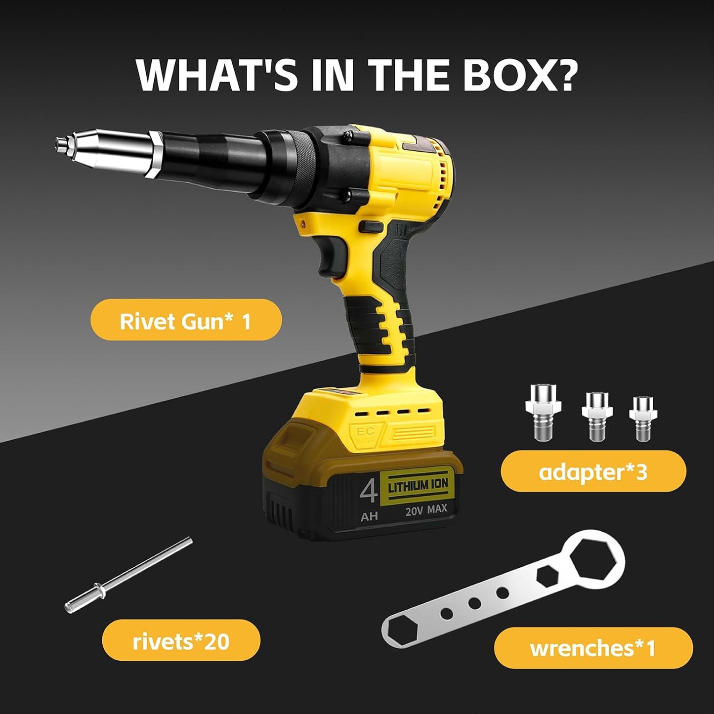 Rivet Gun Compatible with Dewalt 20V Max Battery(No Battery) Cordless Rivet Gun. Brushless Pop Rivet Gun Tool for Aluminum Nails 1/8. 5/32. 3/16(Not for Stainless Nails)