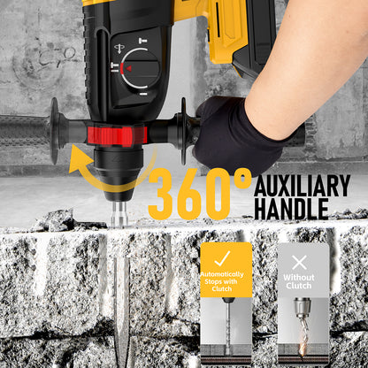 SDS Cordless Rotary Hammer Drill Compatible with Dewalt 20V Battery(NO Battery) Brushless Motor, Safety Clutch, 4 Functions with 5 Drills and Carrying Bag for Concrete/Masonry/Wood/Metal