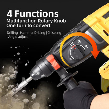 SDS-Plus Cordless Rotary Hammer Drill Compatible with Dewalt 20V Battery(NO Battery) Brushless Motor. Safety Clutch. 4 Functions with 5 Drills and Carrying Case for Concrete/Masonry/Wood/Metal