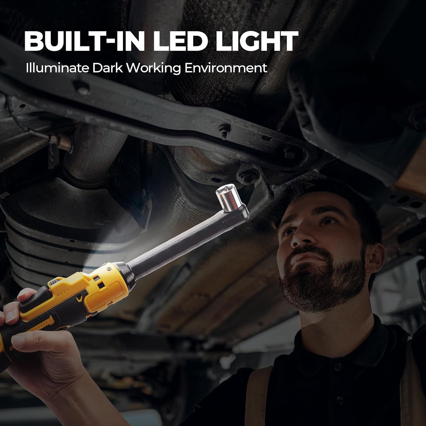 3/8 Extended Cordless Ratchet Wrench Compatible with Dewalt 20V MAX Batteries(No Battery) 60Ft-Lbs Electric Power Ratchet Wrench.Built-in LED Light. Extended 6-inch Long Neck