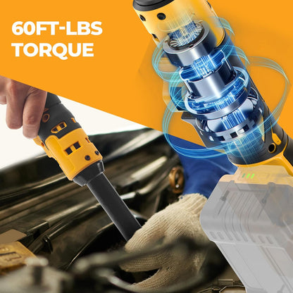 3/8 Extended Cordless Ratchet Wrench Compatible with Dewalt 20V MAX Batteries(No Battery) 60Ft-Lbs Electric Power Ratchet Wrench.Built-in LED Light. Extended 6-inch Long Neck