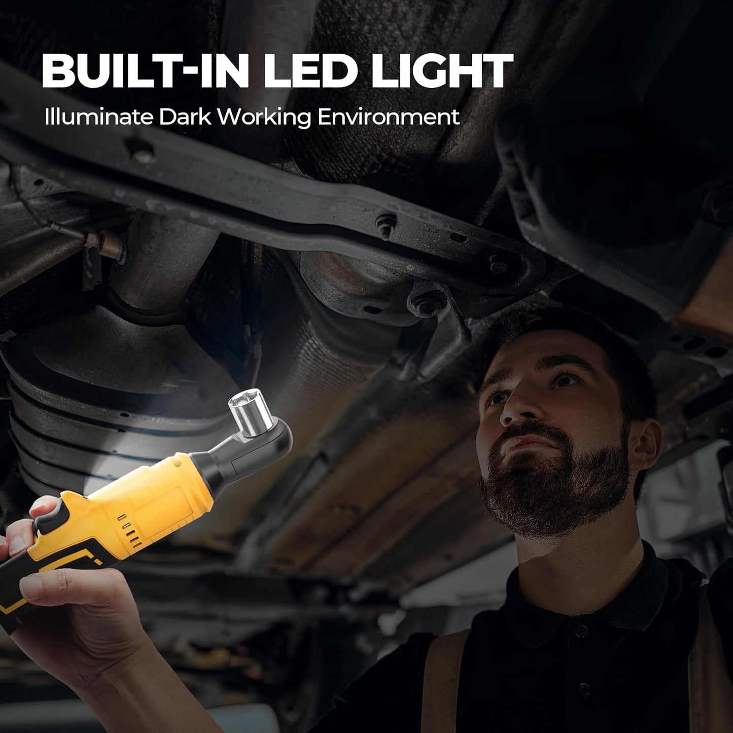 3/8 Cordless Ratchet Wrench Compatible With Dewalt 20V MAX Battery(No Battery) 74Ft-Lbs Brushless Ratchet Wrench with 7CS Sockets.1/4 Adapter.3 Extension Bar