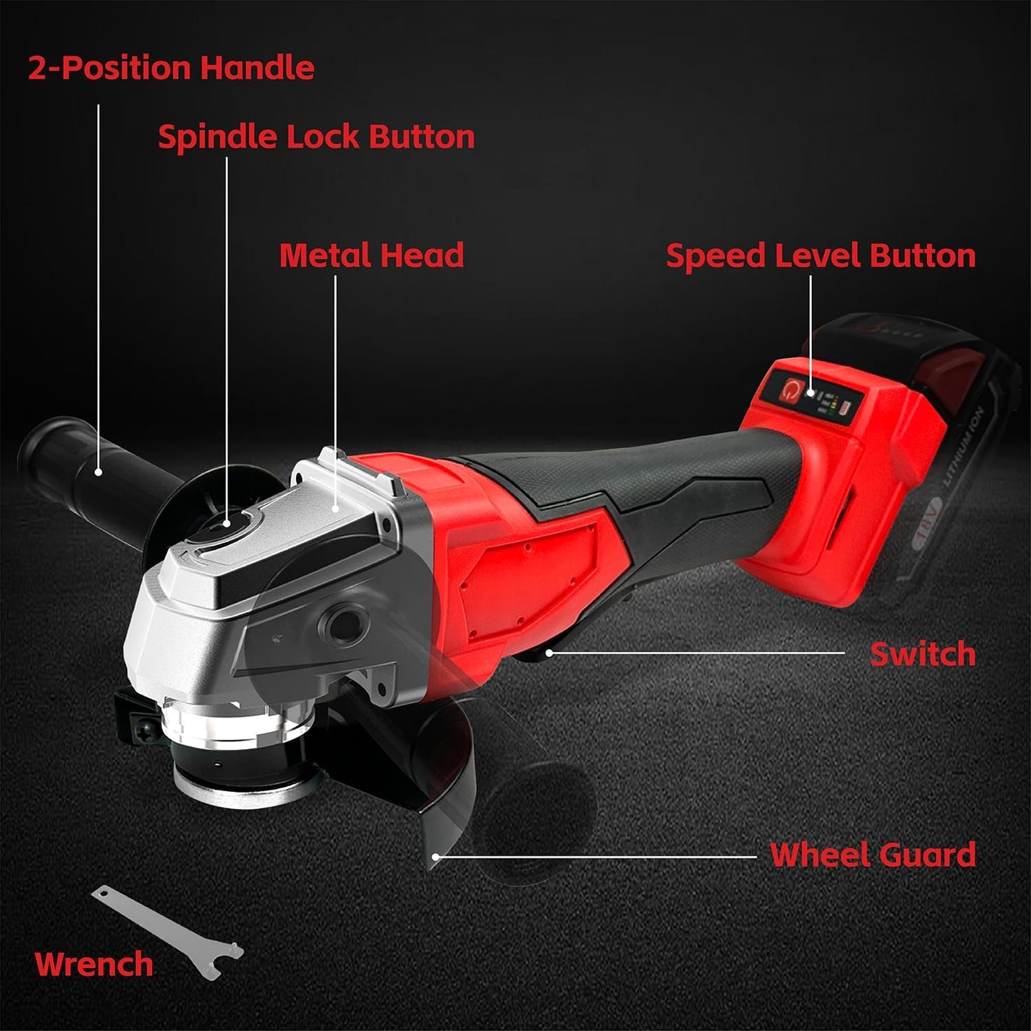 Cordless Angle Grinder Compatible with Milwaukee M18 18V Battery(NO Battery) Battery Powered Angle Grinder.4-1/2 Angle Grinder (No Wheels)(Red)