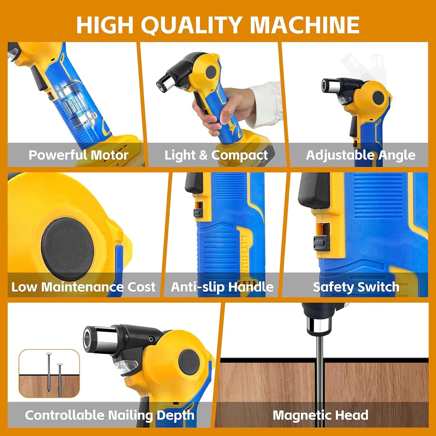 Palm Nailer Compatible with Dewalt 20V MAX Battery(NO Battery) Auto Hammer with Magnetic Collet Brushless 14000 RPM.0-90°Adjustable.Power Framing Nailer for Joist Hangers.Tight Spaces