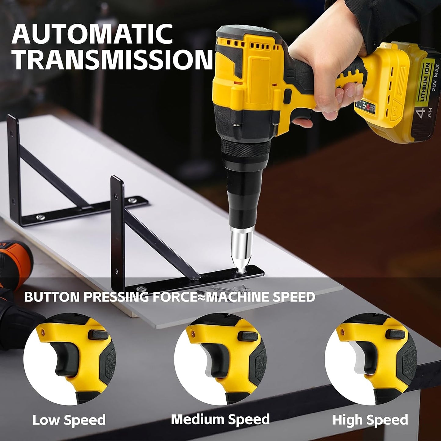 Rivet Gun Compatible with Dewalt 20V Max Battery(No Battery) Cordless Rivet Gun. Brushless Pop Rivet Gun Tool for Aluminum Nails 1/8. 5/32. 3/16(Not for Stainless Nails)