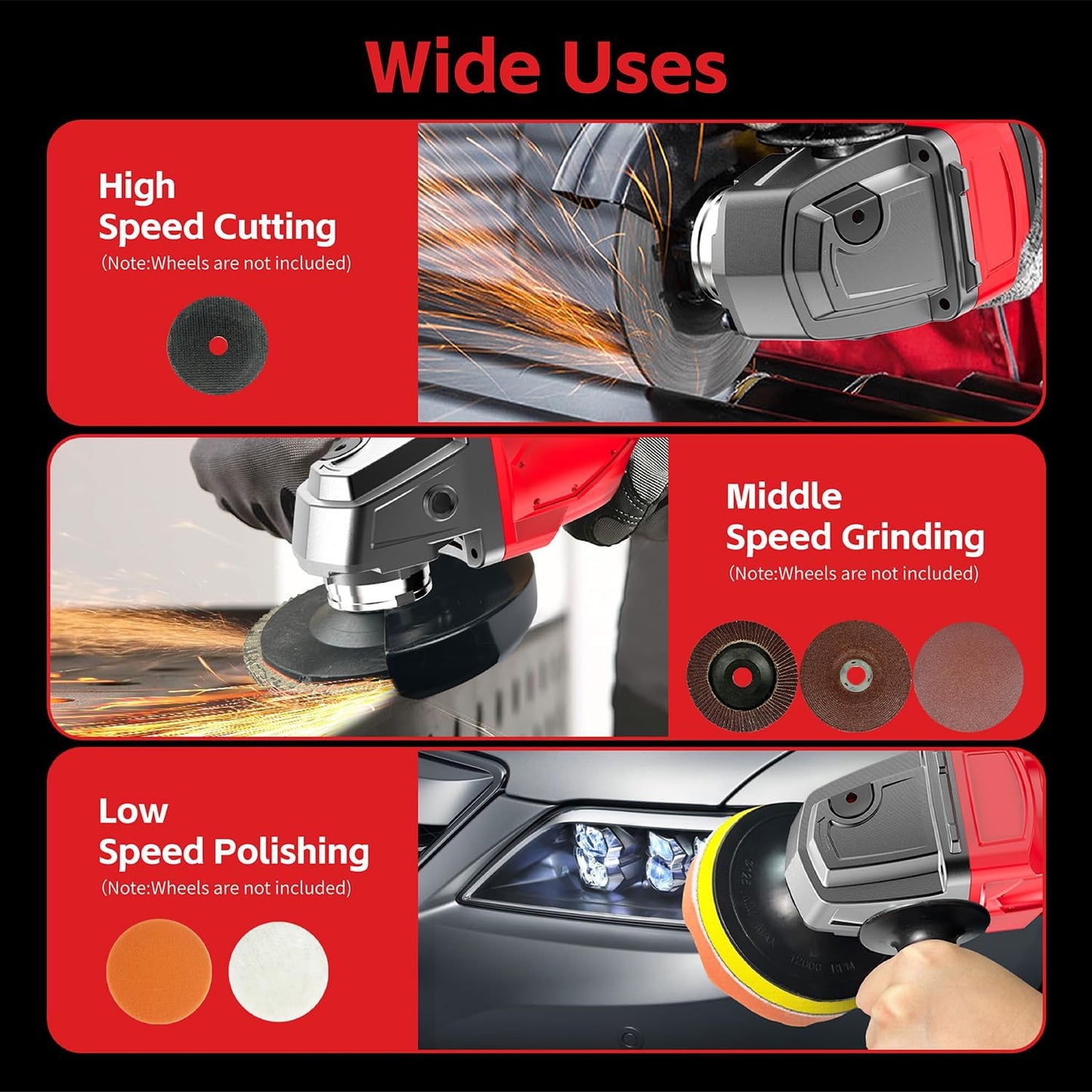 Cordless Angle Grinder Compatible with Milwaukee M18 18V Battery(NO Battery) Battery Powered Angle Grinder.4-1/2 Angle Grinder (No Wheels)(Red)