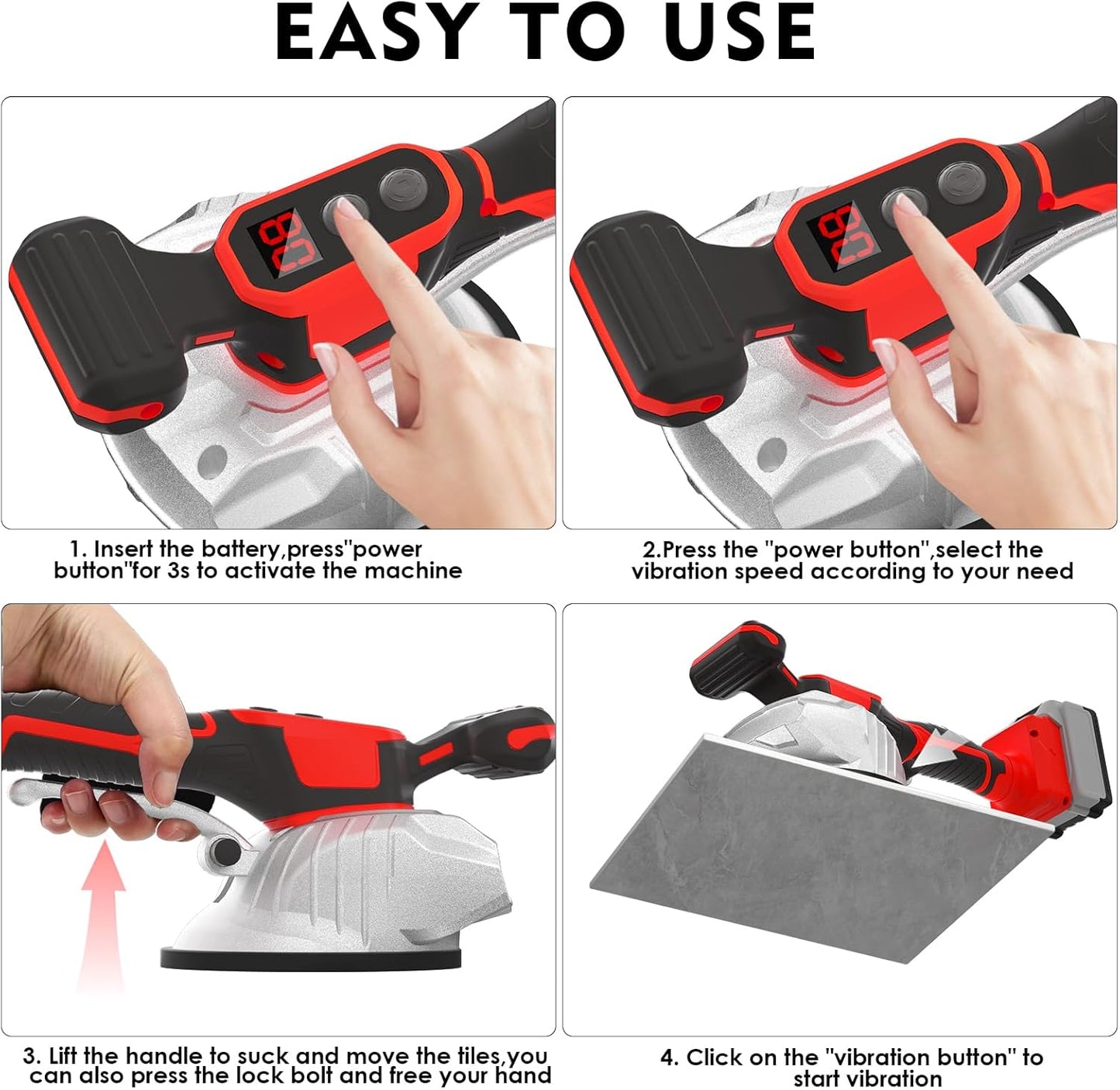 Tile Vibration Leveling Machine Compatible with Milwaukee 18V Battery(No Battery) Tile Vibration Tool with 8 Level.Digital Display.Suction Cup & & Lock Design for Floor/Tile/Wall