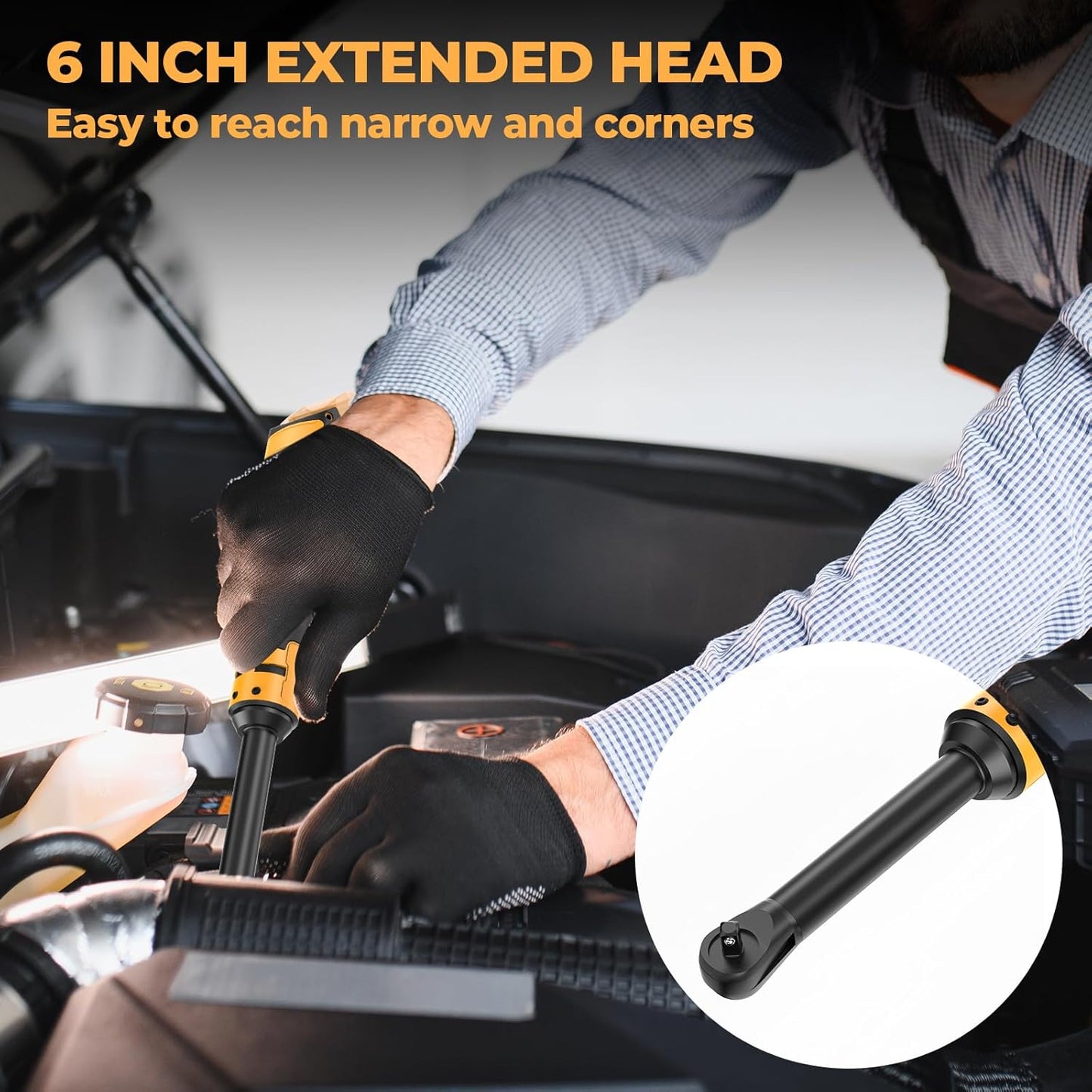 3/8 Extended Cordless Ratchet Wrench Compatible with Dewalt 20V MAX Batteries(No Battery) 60Ft-Lbs Electric Power Ratchet Wrench.Built-in LED Light. Extended 6-inch Long Neck
