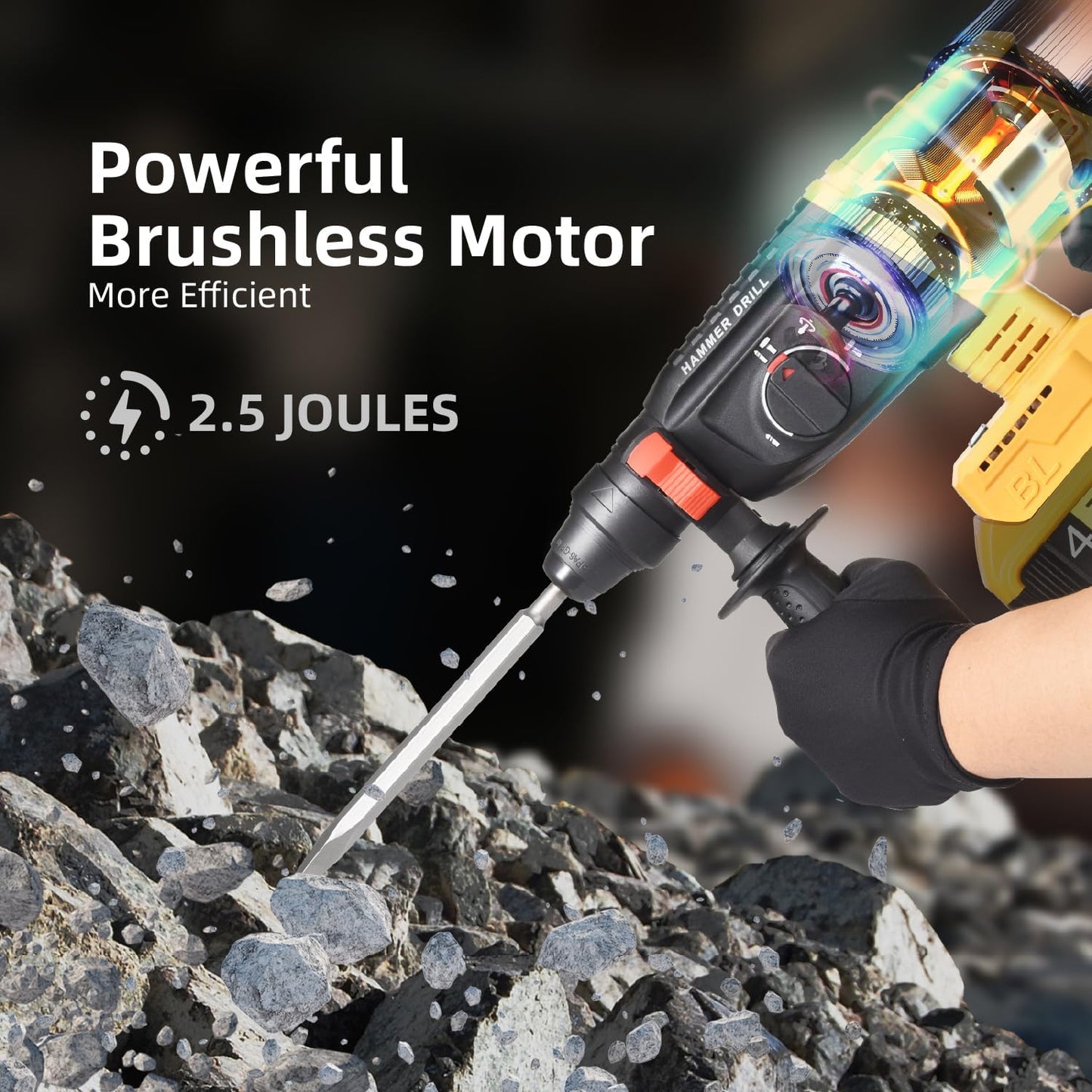 SDS-Plus Cordless Rotary Hammer Drill Compatible with Dewalt 20V Battery(NO Battery) Brushless Motor. Safety Clutch. 4 Functions with 5 Drills and Carrying Case for Concrete/Masonry/Wood/Metal