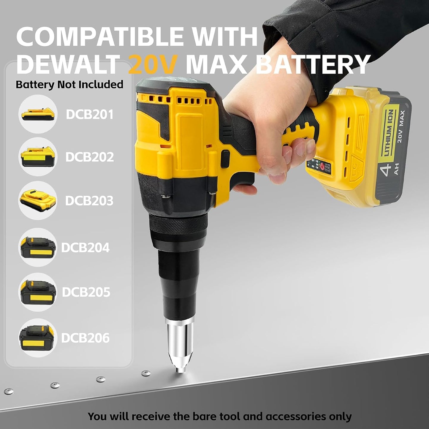 Rivet Gun Compatible with Dewalt 20V Max Battery(No Battery) Cordless Rivet Gun. Brushless Pop Rivet Gun Tool for Aluminum Nails 1/8. 5/32. 3/16(Not for Stainless Nails)