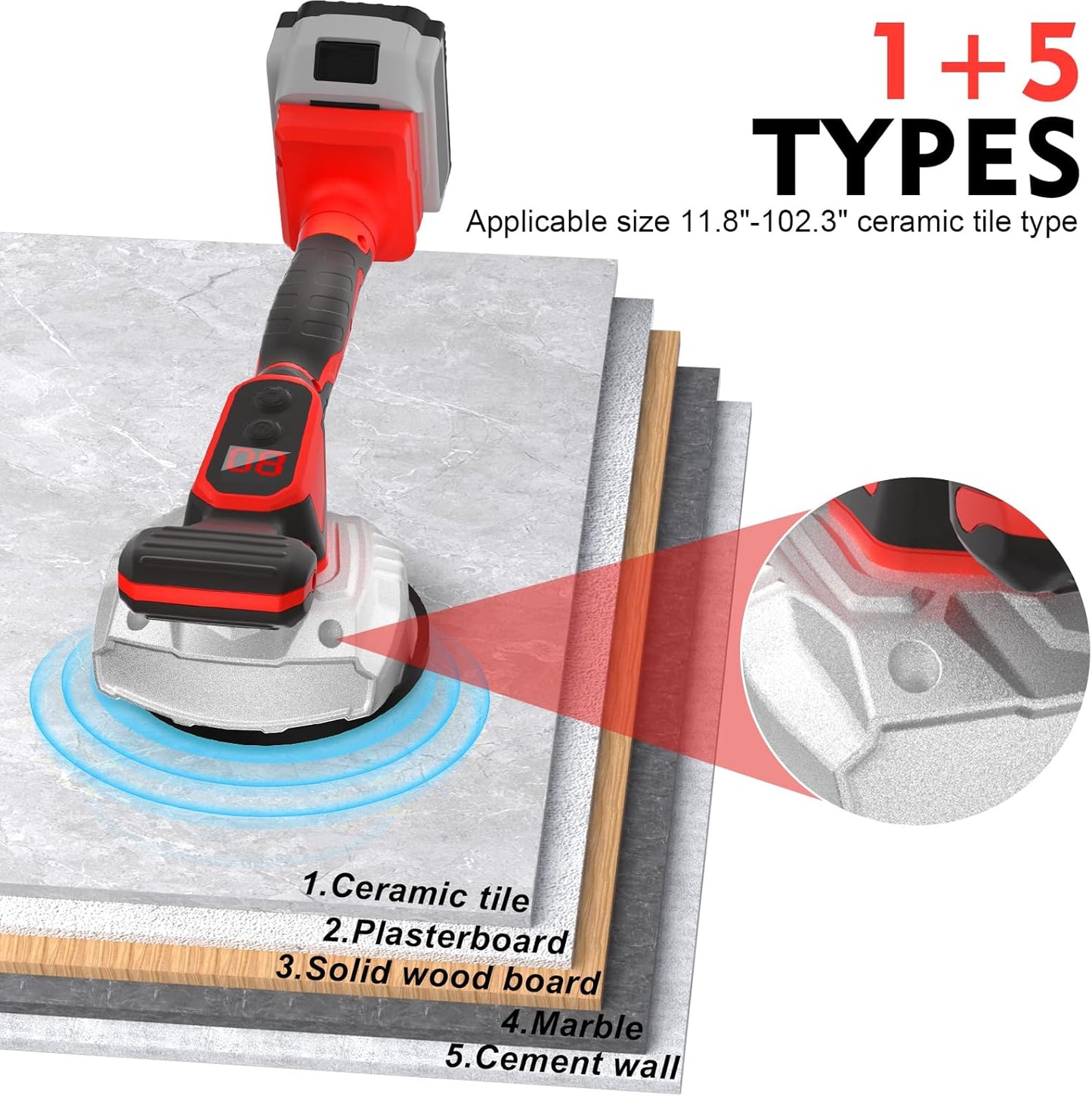 Tile Vibration Leveling Machine Compatible with Milwaukee 18V Battery(No Battery) Tile Vibration Tool with 8 Level.Digital Display.Suction Cup & & Lock Design for Floor/Tile/Wall