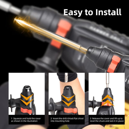 SDS-Plus Cordless Rotary Hammer Drill Compatible with Dewalt 20V Battery(NO Battery) Brushless Motor. Safety Clutch. 4 Functions with 5 Drills and Carrying Case for Concrete/Masonry/Wood/Metal