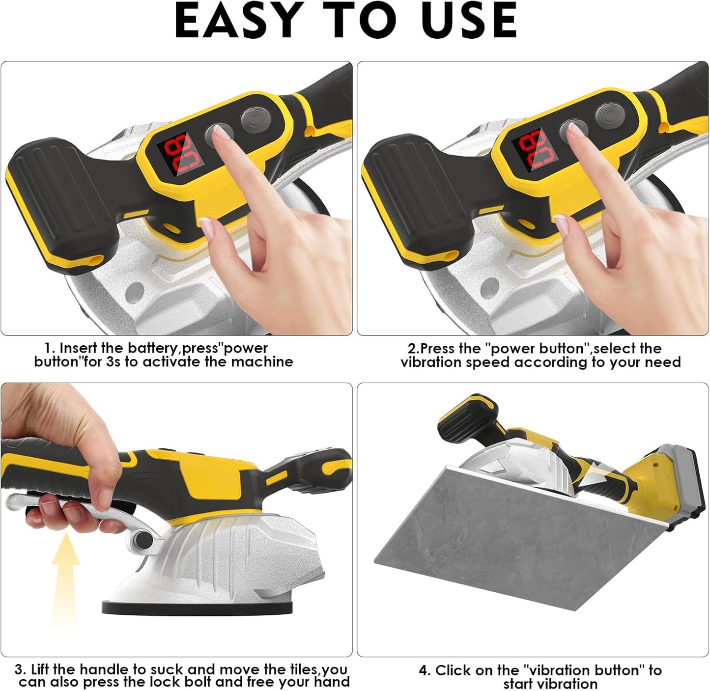 Tile Vibration Tool Compatible with Dewalt 20V Max Battery(No Battery) Tile Vibration Leveling Machine with 8 Level.Digital Display.Suction Cup & & Lock Design for Floor/Tile/Wall
