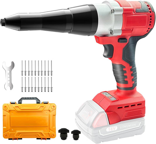 Cordless Rivet Gun, Compatible with Milwaukee M18 18V Battery (No Battery), Brushless Motor, 3/16", 5/32", 1/8" Rivets, 1000 RPM, 18V DC, Red