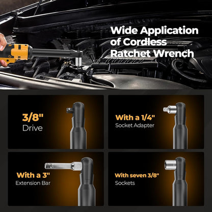 3/8 Extended Cordless Ratchet Wrench Compatible with Dewalt 20V MAX Batteries(No Battery) 60Ft-Lbs Electric Power Ratchet Wrench.Built-in LED Light. Extended 6-inch Long Neck