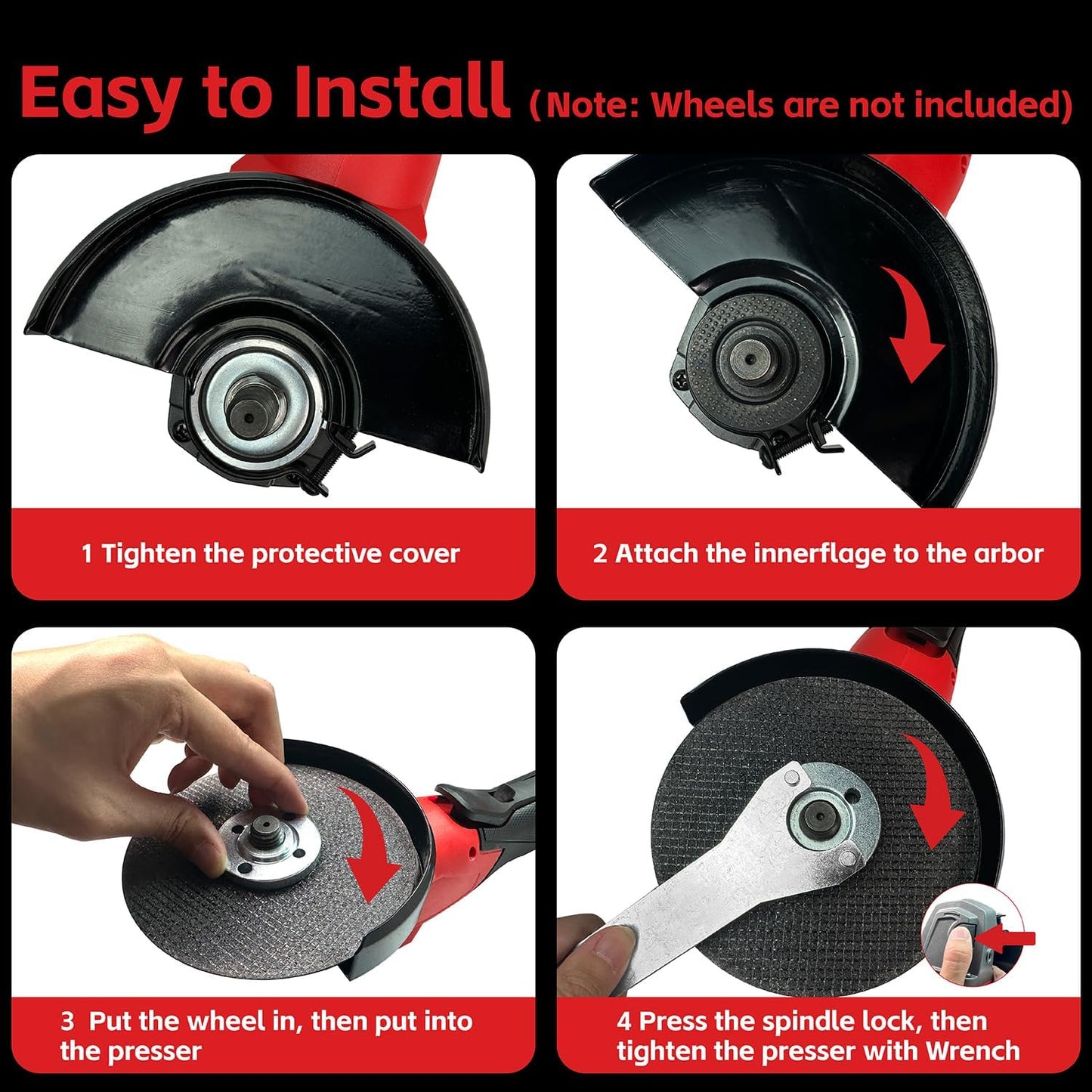 Cordless Angle Grinder Compatible with Milwaukee M18 18V Battery(NO Battery) Battery Powered Angle Grinder.4-1/2 Angle Grinder (No Wheels)(Red)