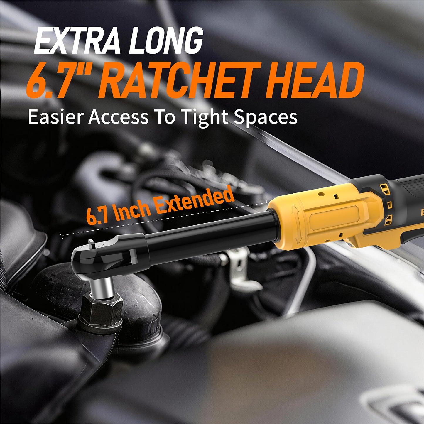 3/8" Cordless Ratchet Wrench Compatible with Dewalt 20V MAX Batteries(No Battery) 80FT-LBS Electric Ratchet Wrench,6.7-inch Extended Ratchet Wrench with 5 Speed, Sockets Set, Adapters and Tool Bag