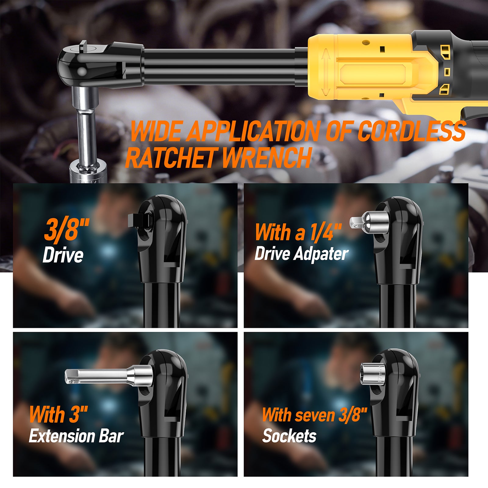 3/8 Cordless Ratchet Wrench Compatible With Dewalt 20V MAX Battery