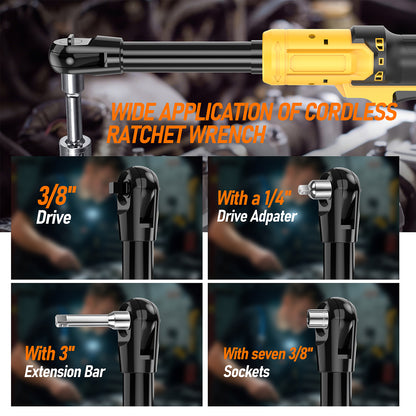 3/8" Cordless Ratchet Wrench Compatible with Dewalt 20V MAX Batteries(No Battery) 80FT-LBS Electric Ratchet Wrench,6.7-inch Extended Ratchet Wrench with 5 Speed, Sockets Set, Adapters and Tool Bag